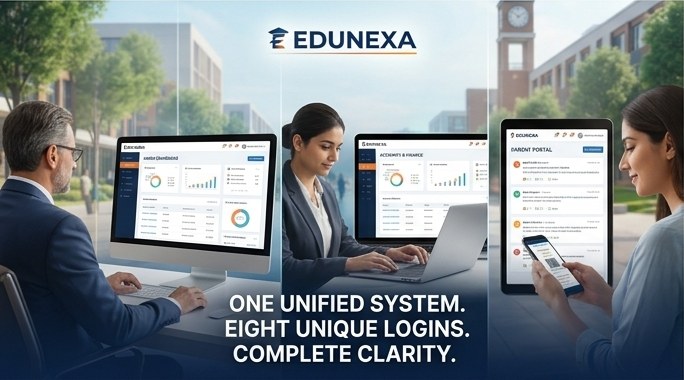EduNexa — one unified system, eight unique logins, complete clarity